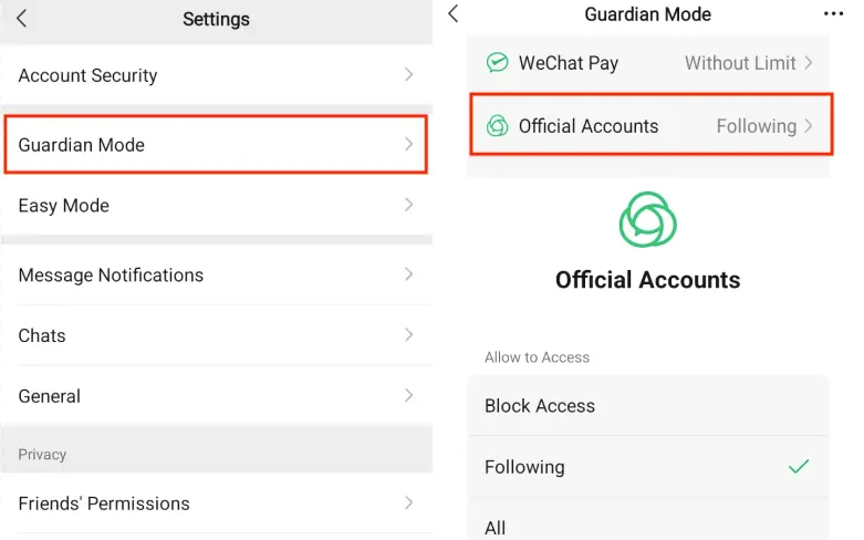 จำกัดบัญชีทางการของ WeChat