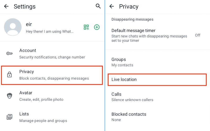 ปิดการใช้งานตำแหน่งที่ตั้งแบบเรียลไทม์บน WhatsApp